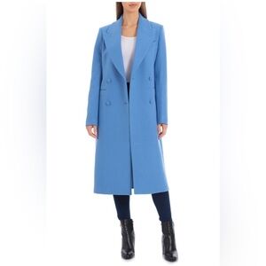 NWT AVEC LES FILLES Double Breasted Wool Blend Coat In Silverlake Blue Sz Small